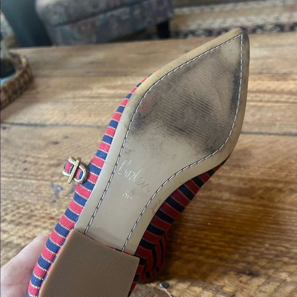 Boden Pointed Toe Mary Jane Shoes Red/ Navy Stripe